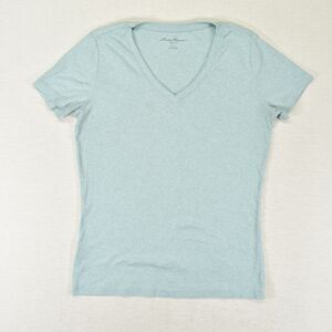 Eddie Bauer Womens V Neck Short Sleeve T Shirt Light Heather Blue Basic Tee